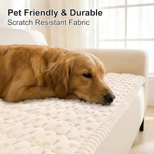 Non-Slip Dog Couch Cover - Scratch Resistant Pet Sofa Protector, Cream