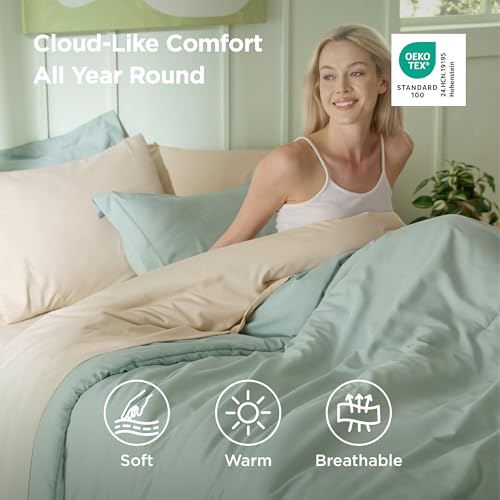 Queen Comforter Set in Sage Green - 7 Piece Bedding Set