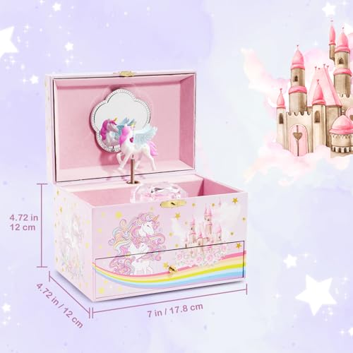 Unicorn Jewelry Box for Kids with Musical Movement and Storage Drawer