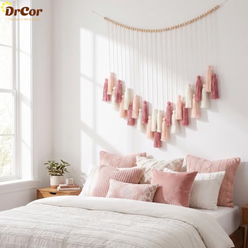Blush Pink Tassel Garland, 33-Inch Handmade Cotton Boho Wall Hanging