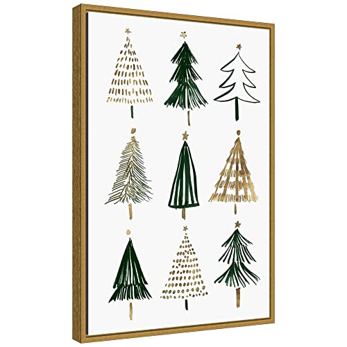 Sylvie Gold Framed Canvas Wall Art 23x16 Evergreen Trees Holiday Decor