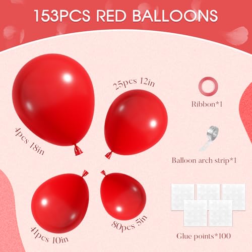 Amandir Red Balloon Arch Kit - 153pcs for Party & Event Decorations