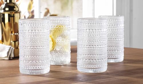 MosJos Set of 8 Hobnail Drinking Glasses 15.2 oz Vintage Highball Tumblers