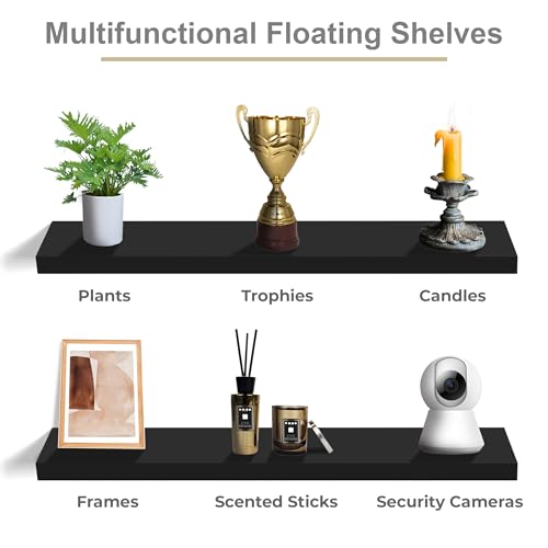 48-Inch Wall Mounted Floating Shelves with Invisible Brackets, Black (2 Pack)