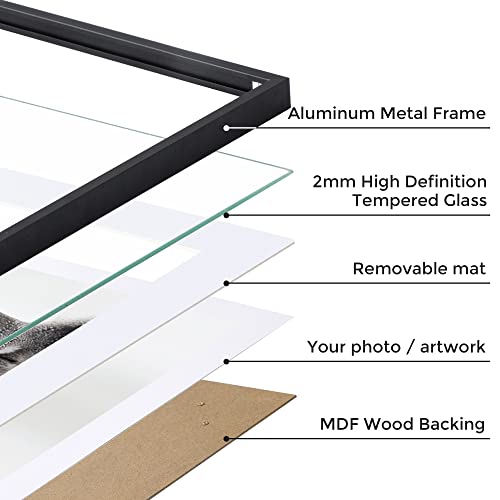 Fun Memories 16x16 Black Aluminum Frame with 12x12 White Mat, Tempered Glass