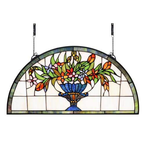 24-Inch Half Round Stained Glass Window Hanging Panel