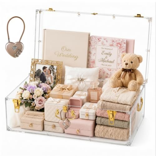 Large Clear Acrylic Keepsake Trunk with Heart Lock - 24-Inch Memory Chest