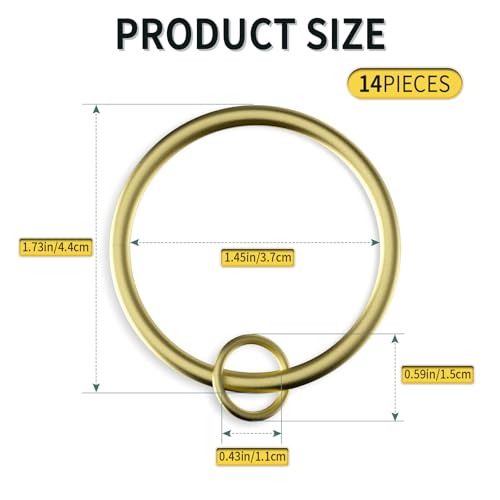 1.4-Inch Gold Metal Curtain Rings with Eyelets - 14 Pack Drapery Hardware