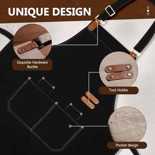 Heavy Duty Chef Apron with Pockets - Water Repellent Adjustable Kitchen Wear