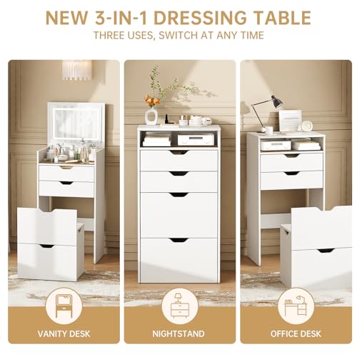 Compact 3-in-1 Makeup Vanity Table with LED Mirror, Storage & Stool