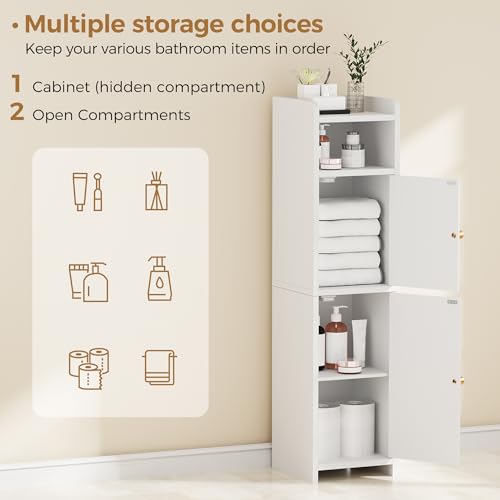 Narrow Bathroom Storage Cabinet with Adjustable Shelves, 31.5" Tall, White