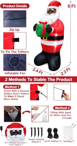 TURNMEON 6Ft Black Santa Claus Inflatable Christmas Decorations Outdoor
