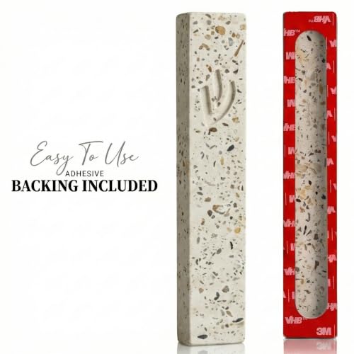 6-Inch Terrazzo Pink Concrete Mezuzah Case with Non-Kosher Scroll