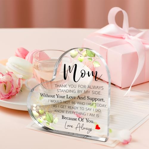 Littlefa Mom2 Thank You Gift Acrylic Heart Plaque for Mom - Mother's Day, Birthday, Christmas