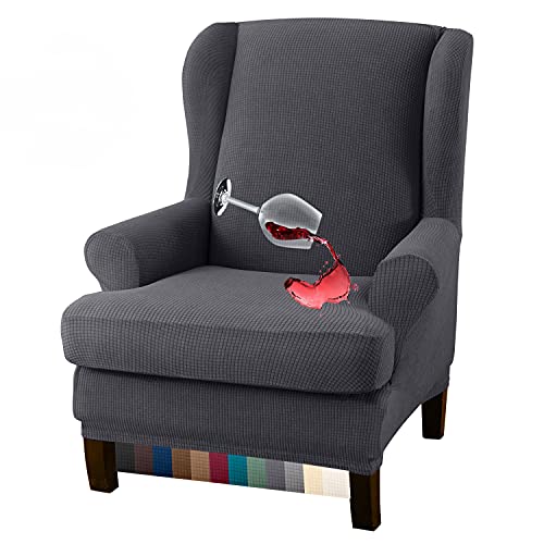 Water-Repellent Wingback Chair Cover - 2-Piece Stretch Jacquard Slipcover, Gray