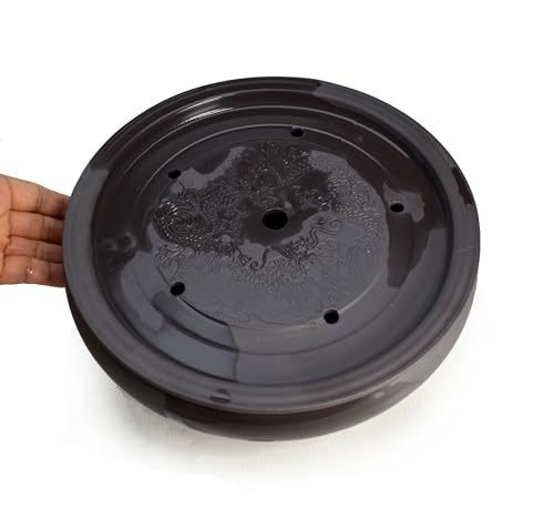 YXHUPOT 10-Inch Dragon Pattern Clay Tea Tray Saucer Mat for Gongfu Tea, Black Glaze, 2L Capacity (L Dragon)