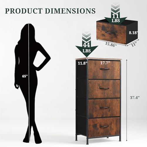 4-Drawer Fabric Dresser Storage Tower with Wooden Top for Bedroom & Closet
