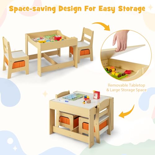 3-in-1 Wooden Kids Activity Table and Chair Set with Storage
