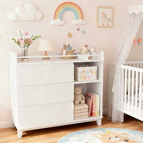 Convertible Baby Changing Table with 4 Drawers and Storage Shelves