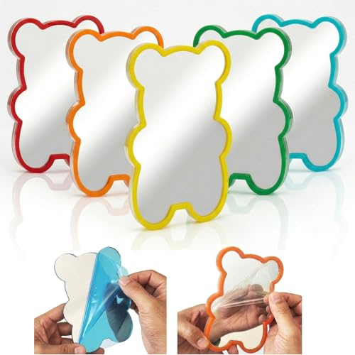 Shatterproof Bear Shaped Acrylic Mirror Set - 5 Pack, 4x6 Inch Wall Decor