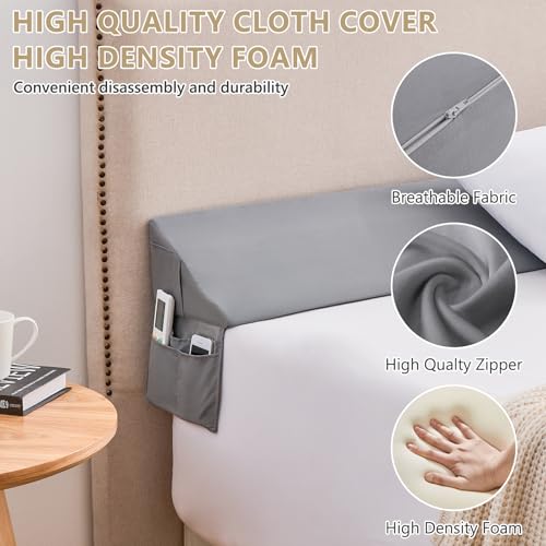 King Size Bed Wedge Pillow for Headboard Gap Filler, Grey