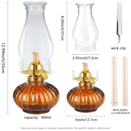 Large Glass Oil Lamp - 13-Inch Rustic Kerosene Hurricane Lantern