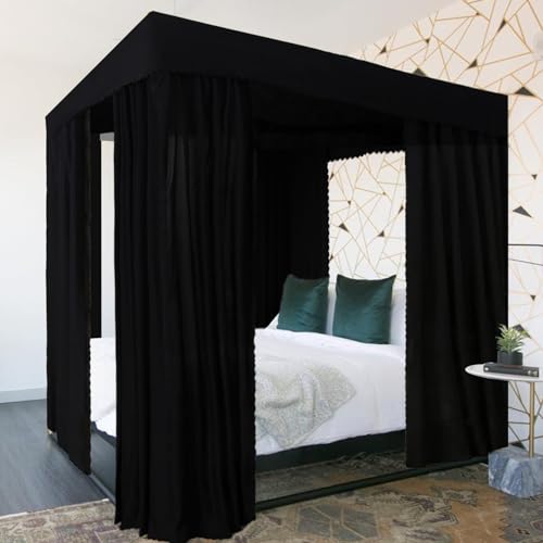 Blackout 4 Corner Post Queen Bed Canopy Curtains with Hooks - Black