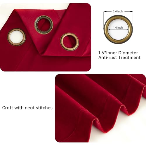Topfinel Red Velvet Blackout Curtains 84in Set of 2 52W x 84L Grommet