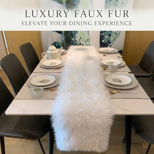 White Faux Fur Table Runner 12x48 Inch Christmas Decor - KERTFGOKU