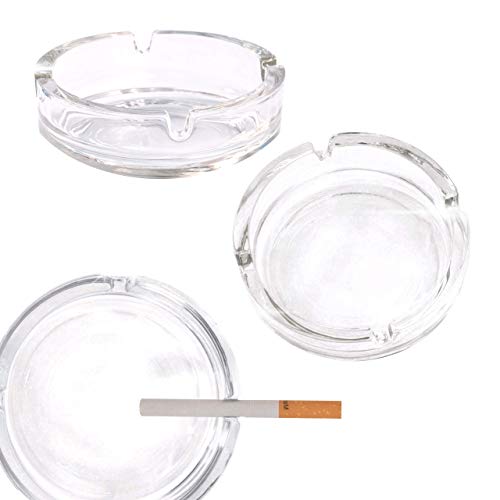 Modern Clear Glass Ashtray for Cigarettes, 4.2 Inch, Set of 2