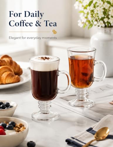 Set of 6 Irish Coffee Glass Mugs with Handle, 8.5 Oz Heat-Resistant Clear Glass