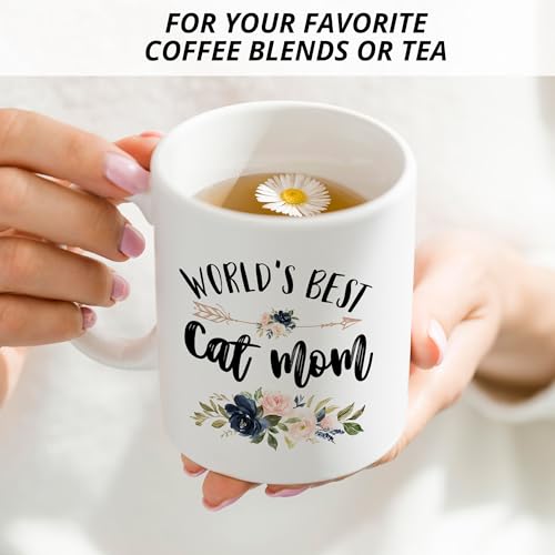 JRTW White 11 oz Ceramic Cat Mom Mug - Gifts for Cat Lovers
