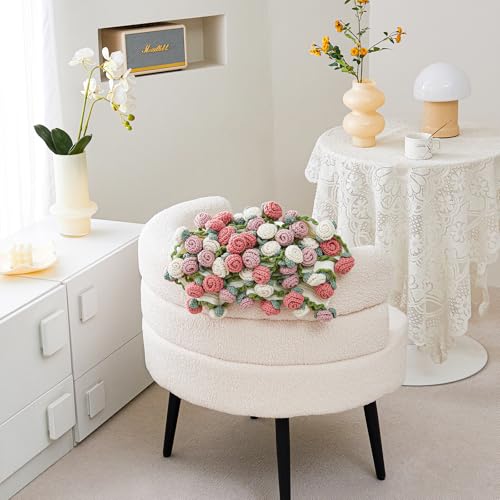 Handmade Crochet Flower Bouquet Throw Blanket - Decorative Rose Knit Throw