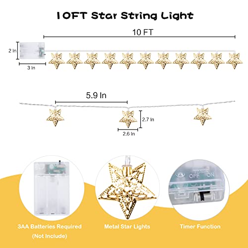 Vigdur Star String Lights 10FT Battery Operated Christmas Fairy Lights - Star Lights
