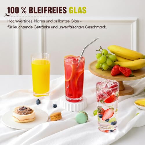 Highball Glasses Set of 6, 16oz Tall Drinking Glasses for Cocktails and Water