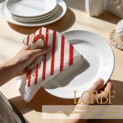 Red Christmas Striped Santa Kitchen Towels 16x24in - LCRBF