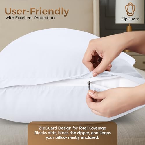 Zippered Pillow Protectors - Queen Size Brushed Microfiber, 4 Pack