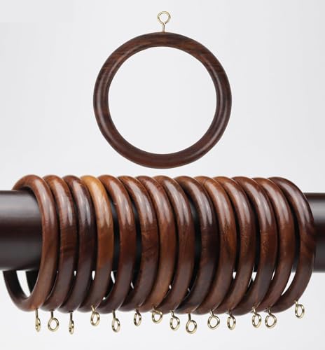 Wooden Curtain Ring Hooks 100 Pack - Natural Rosewood Drape Rings for 1 Inch Rods