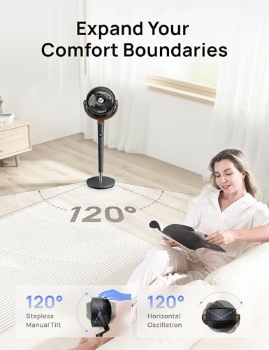 DREO Pedestal Fan for Bedroom, 120° Oscillating Quiet Floor Fan with DC Motor