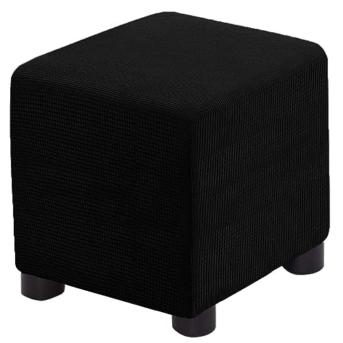Small Black Stretch Ottoman Cover for Cube Footrest - Jacquard Protector