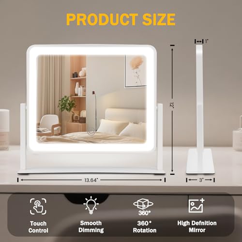 Vanity Mirror with Lights, 14"×12" LED Makeup Mirror, HD Professional