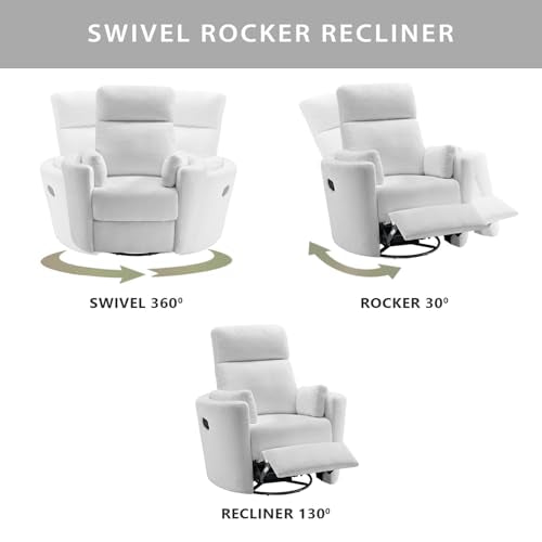 Upholstered Glider Recliner Rocking Chair with 360° Swivel for Nursery
