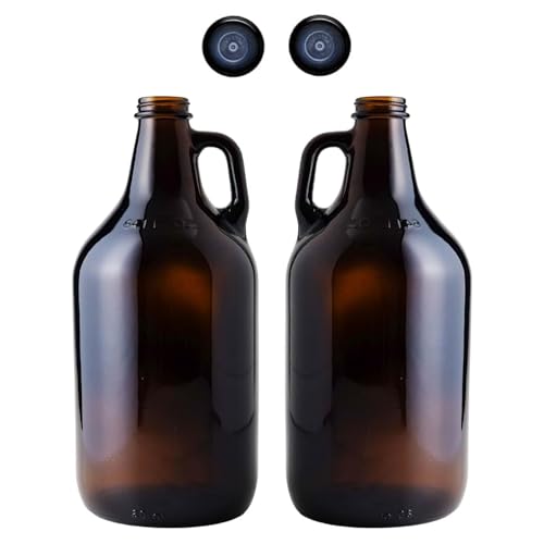 Amber Glass Growler Jugs 64oz with Polyseal Caps 2 Pack