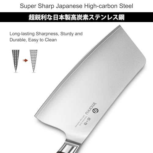 imarku 7.5-Inch Japanese High Carbon Steel Cleaver Knife with Pakkawood Handle - Silver Walnut