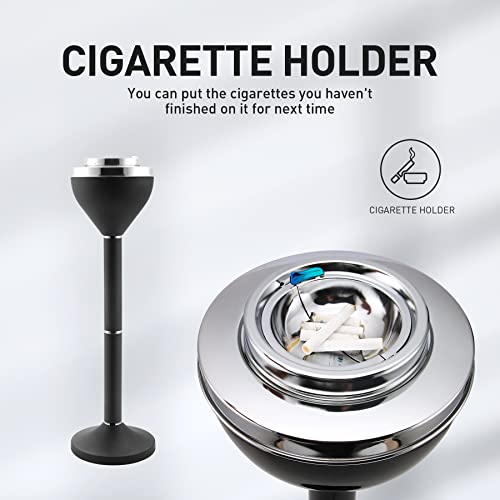 Adjustable Standing Outdoor Ashtray with Lid - Heavy-Duty Metal Floor Stand