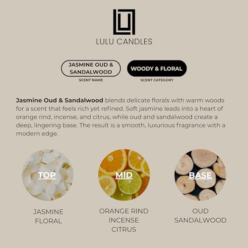 Jasmine, Oud & Sandalwood Scented Soy Blend Glass Jar Candle - 9 oz