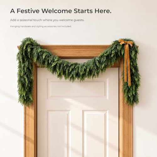 BBALOVEDRE 6FT Cedar Garland Twin Pack Outdoor Christmas Deco – Unlit, Real Touch