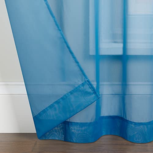 Eclipse Kiara Modern Sheer Voile Light Filtering Grommet Window Curtains for Bedroom (2 Panels), 54 in x 108 in, Blue