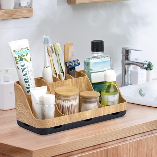 7-Slot Bathroom Countertop Organizer with Drainage for Toothbrushes