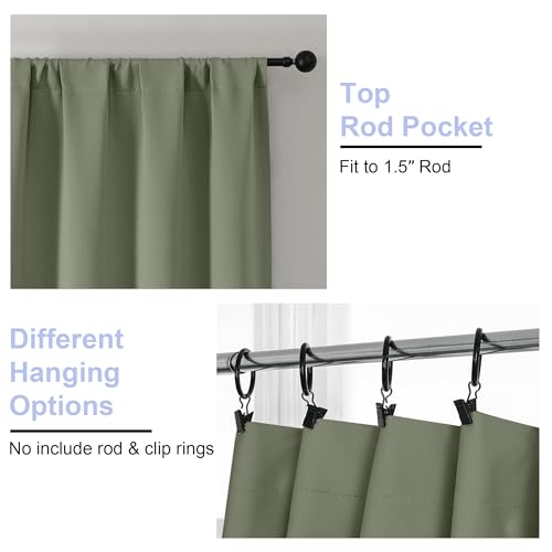 Sage Green Blackout Curtains 63 Inch - Thermal Insulated Drapes (2 Panel Set)